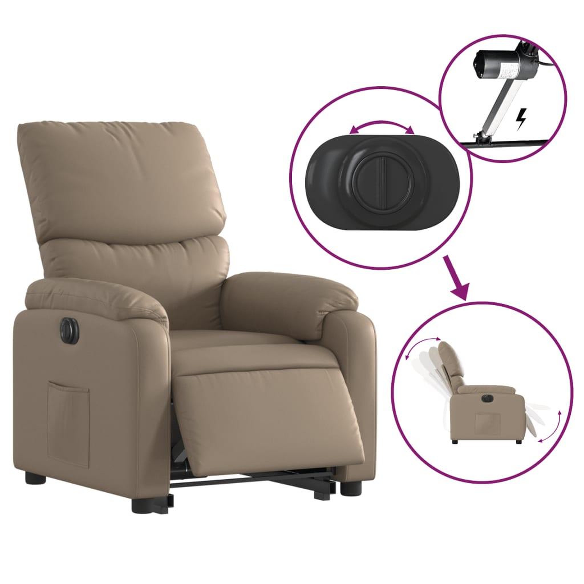 Voir la diapositive 5 : VIDAXL Fauteuil inclinable electrique cappuccino similicuir