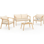 ID MARKET Salon de jardin bas MALTA 4 places structure en métal effet bois, lanières et coussins beiges