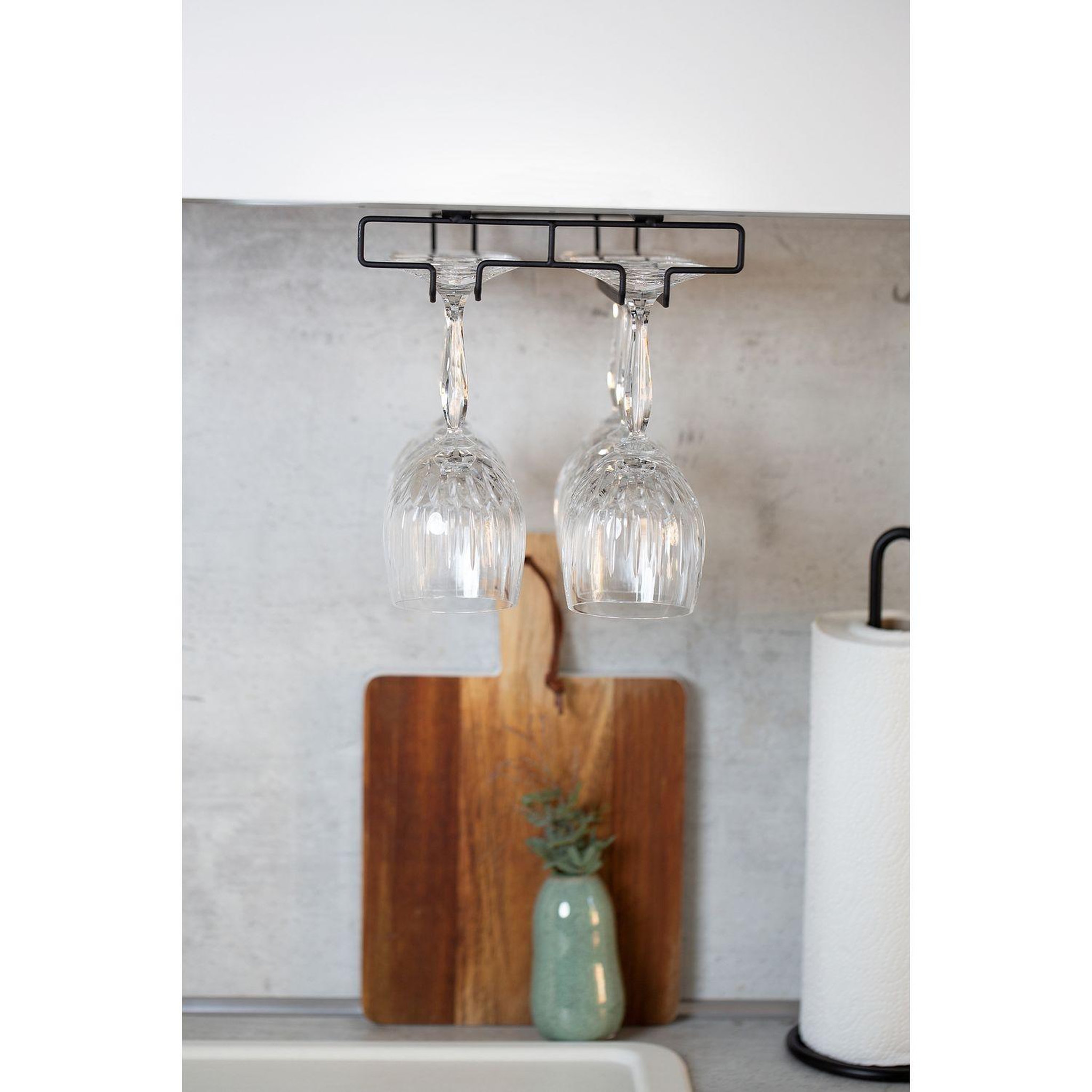 Voir la diapositive 2 : Wenko Rangement de placard cuisine - porte 6 verres - noir
