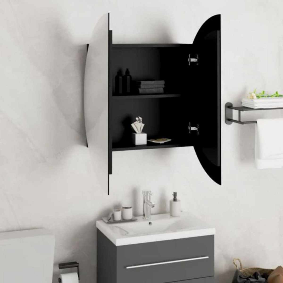 VIDAXL Armoire de salle de bain miroir rond et LED Noir 54x54x17,5 cm