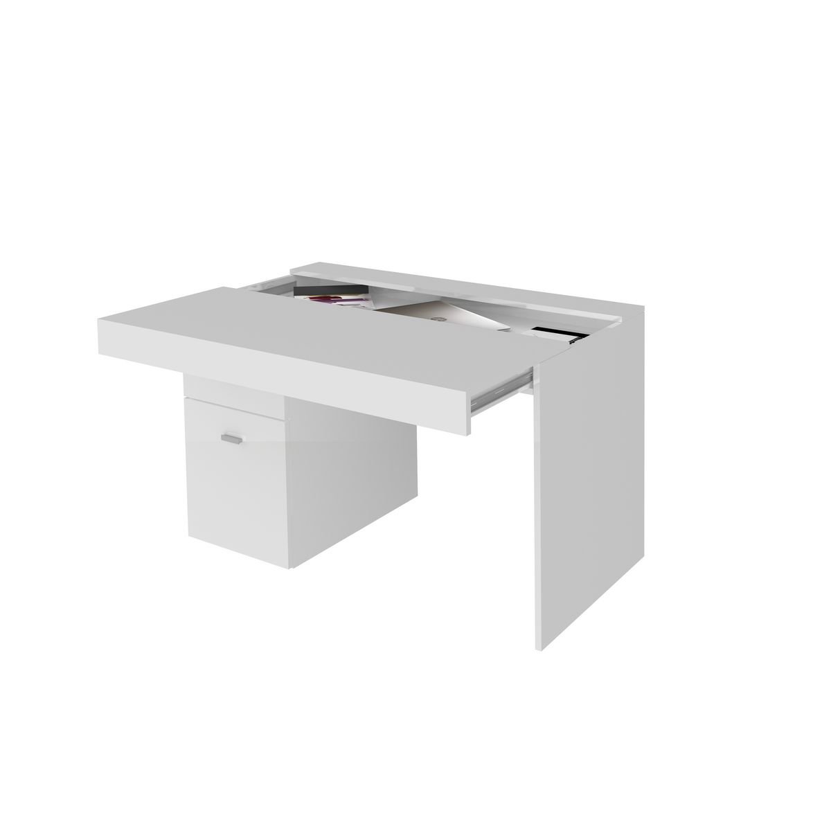 Bureau 1 porte 1 tiroir avec plateau coulissant et rangement 100 cm TAVIANO