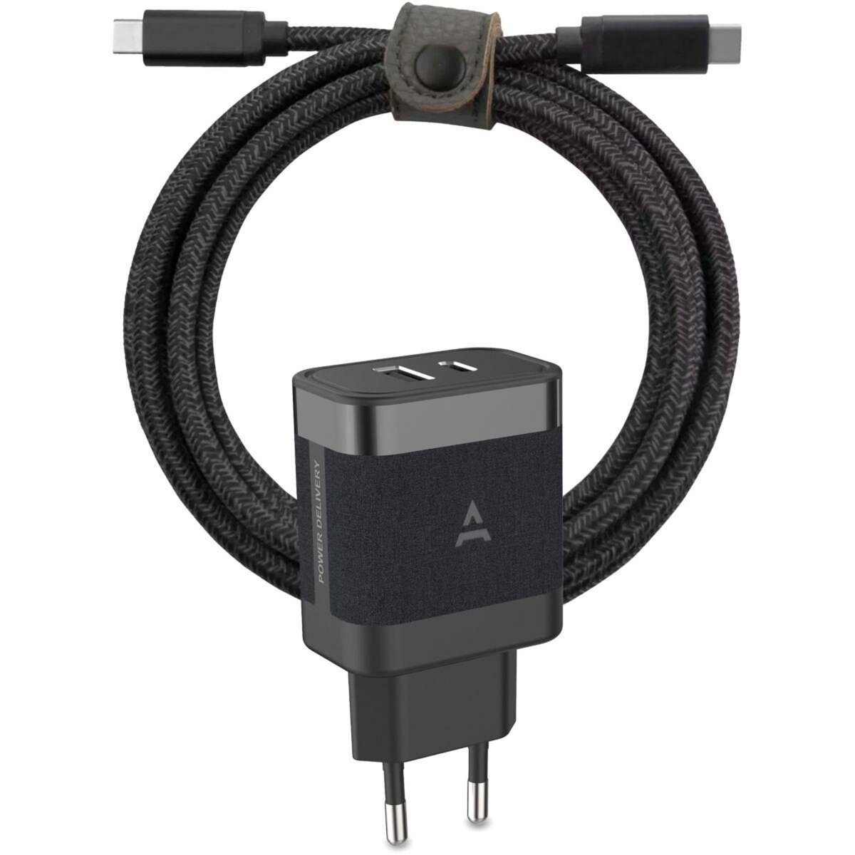 ADEQWAT Chargeur USB C Chargeur USB C x2 65W +Cable USB-C Noir pas cher 