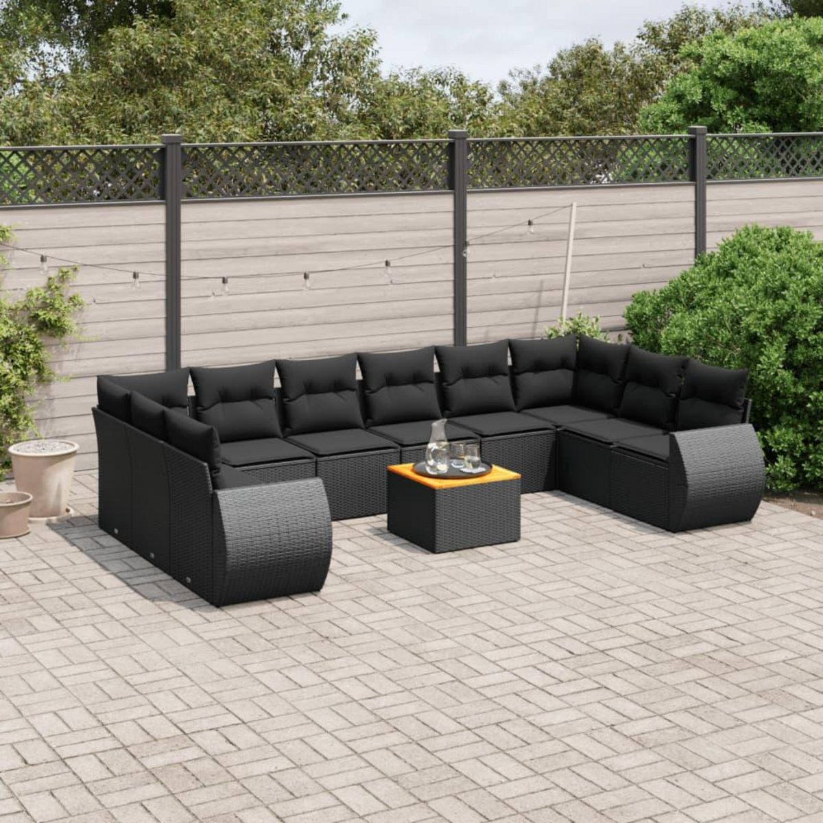 VIDAXL Salon de jardin 11 pcs avec coussins noir resine tressee