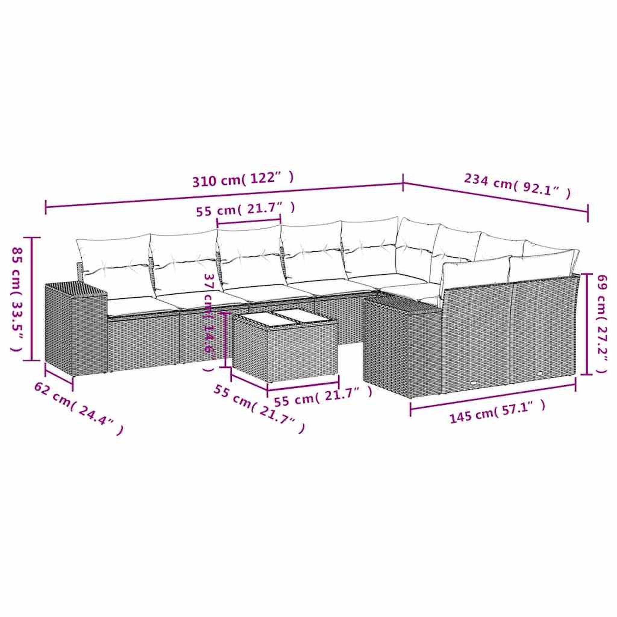 Voir la diapositive 6 : VIDAXL Salon de jardin avec coussins 10 pcs gris clair resine tressee