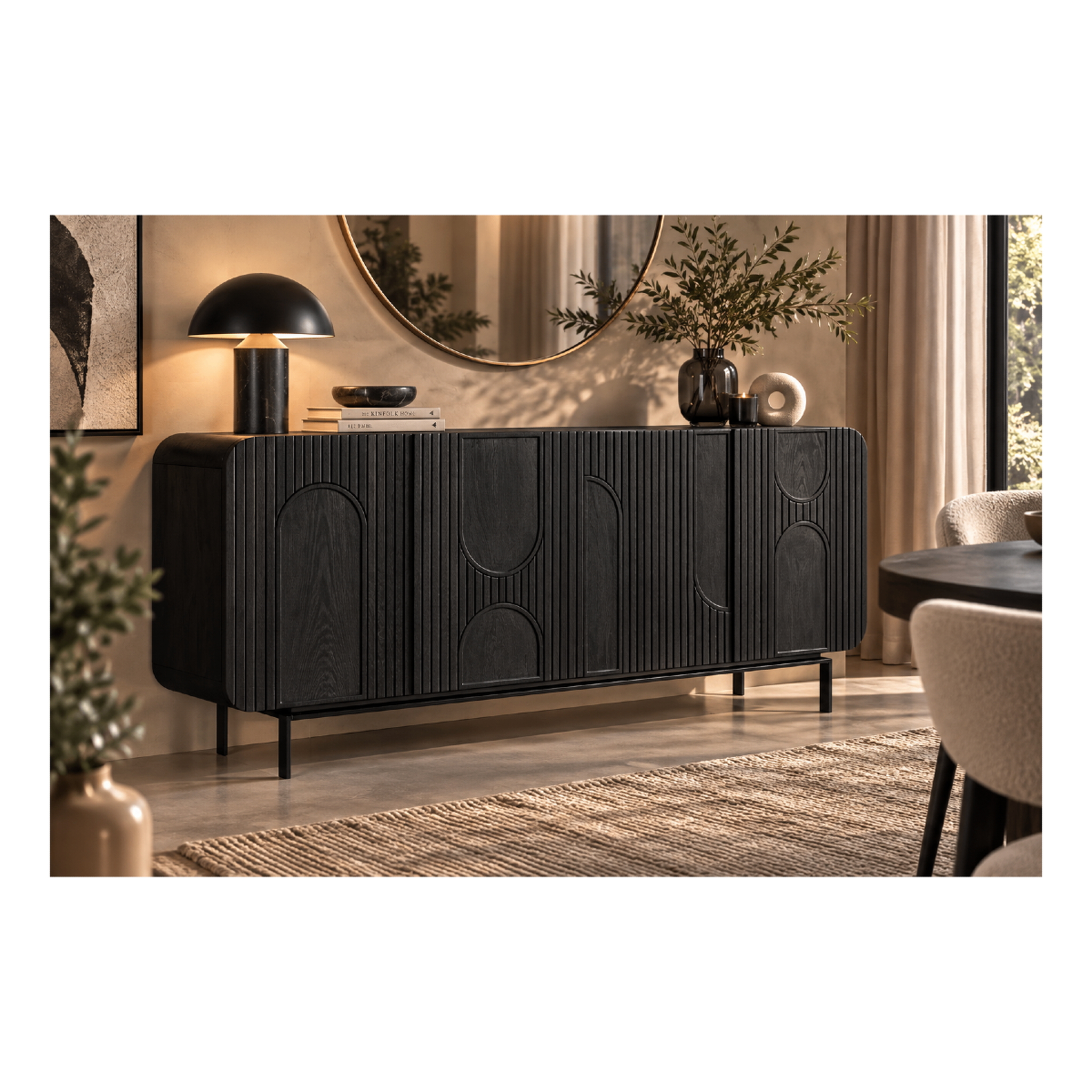Voir la diapositive 2 : JLC KREATION Buffet manguier noir 4 portes 180 cm mira