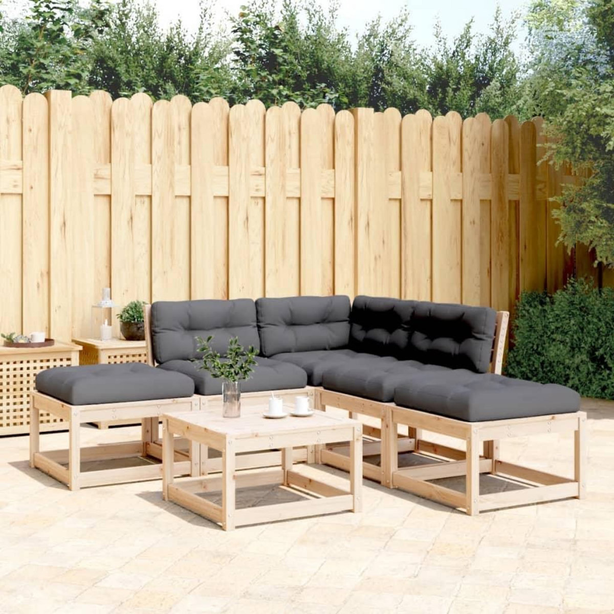 VIDAXL Salon de jardin 5 pcs avec coussins bois de pin massif