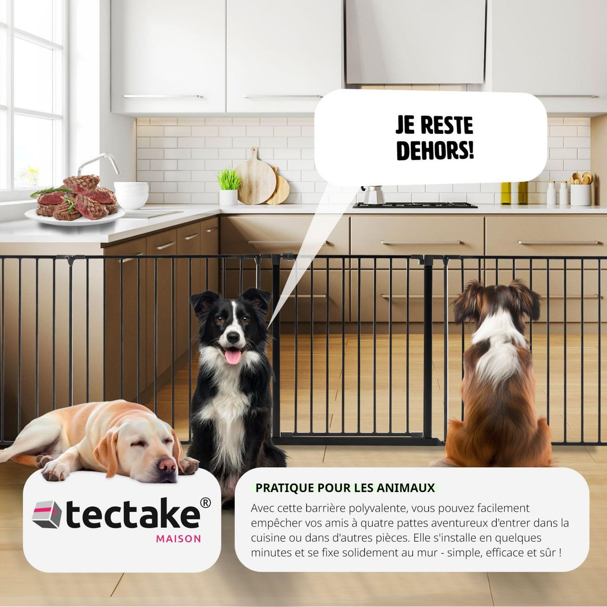 tectake Grille de protection pour cheminée, barrière de sécurité enfant bébé en acier robuste noir