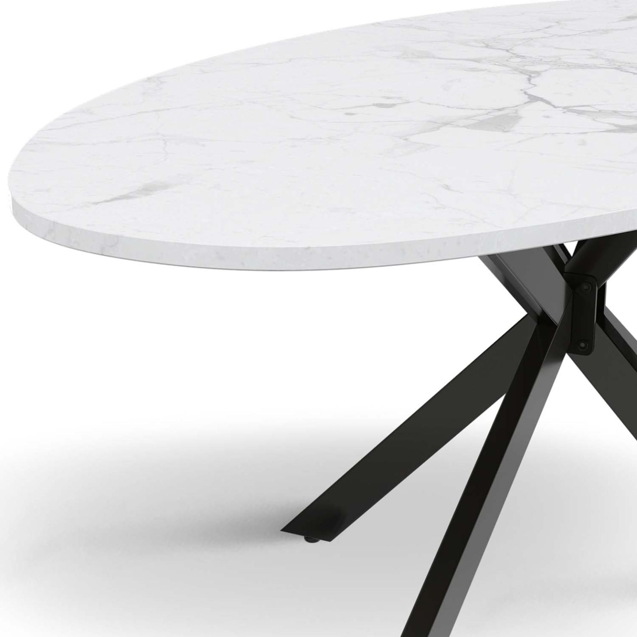 Voir la diapositive 5 : ID MARKET Table à manger ovale alix 10 personnes pied araignée noir et plateau effet marbre blanc alaska 200 cm