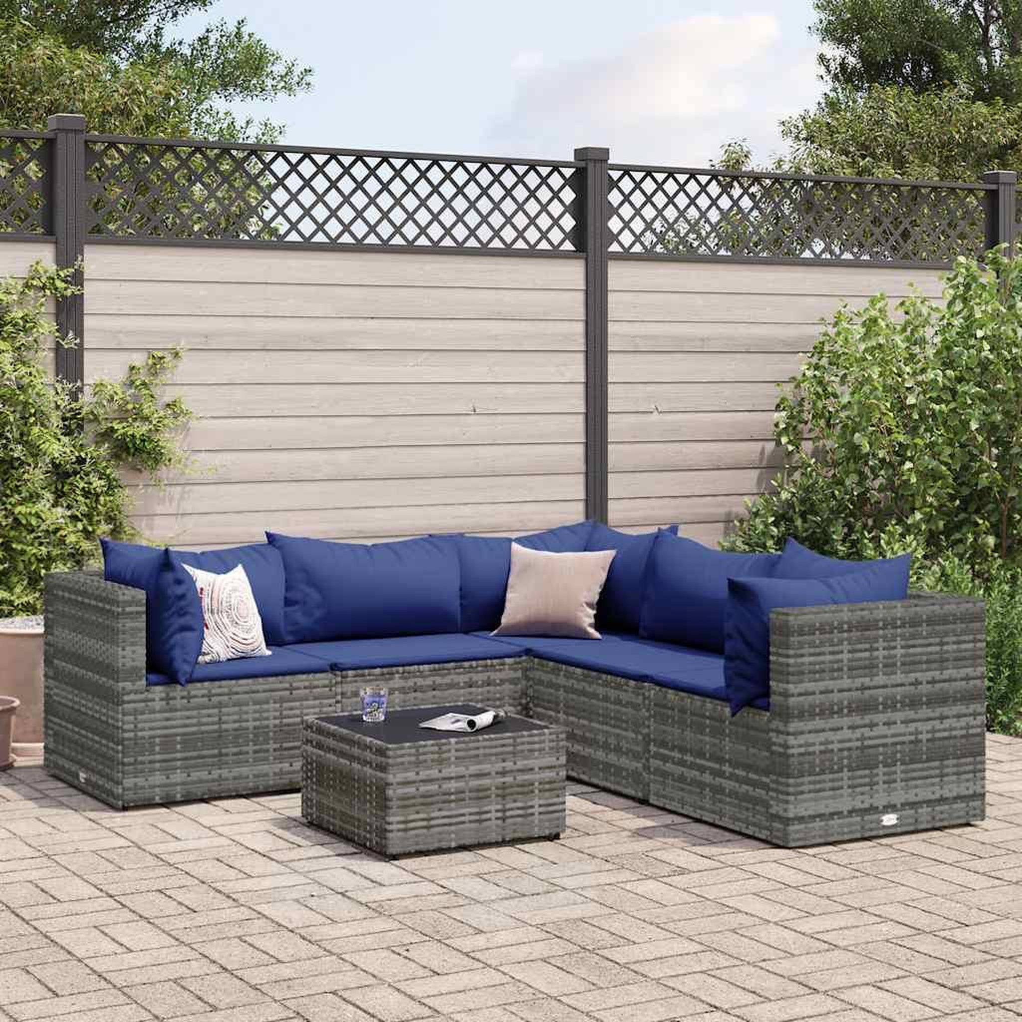 VIDAXL Salon de jardin 6 pcs avec coussins Gris Resine tressee