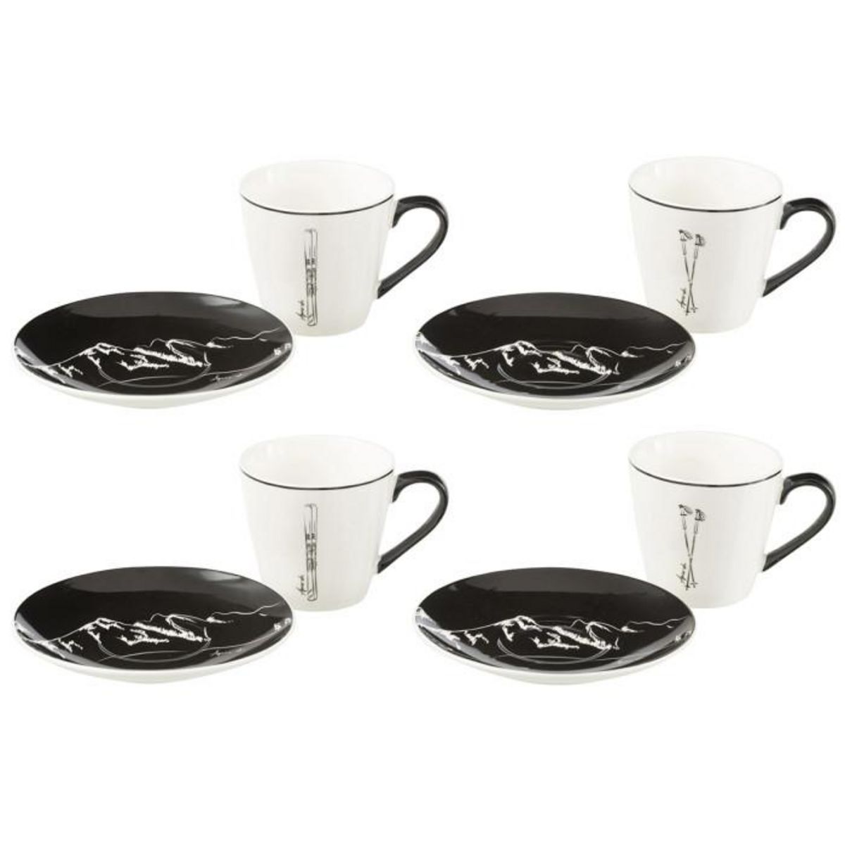 Paris Prix Lot de 4 Tasses à Thé & Sous-Tasses  Après-Ski  22cl Blanc