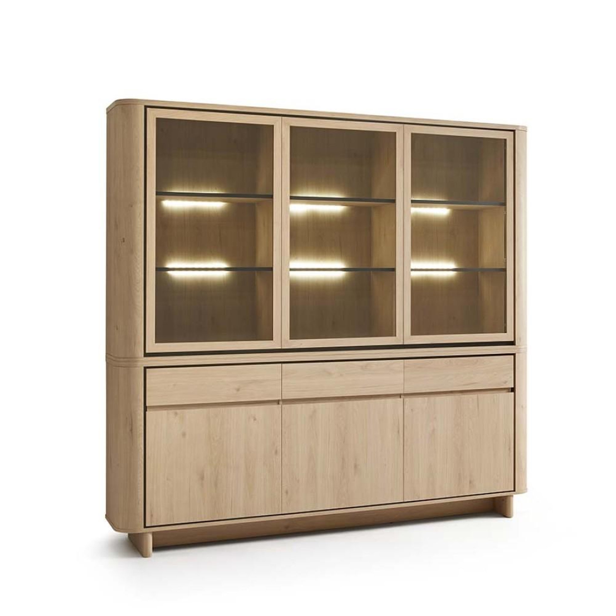 JLC KREATION Vaisselier arrondi en bois 3 portes vitrées igor