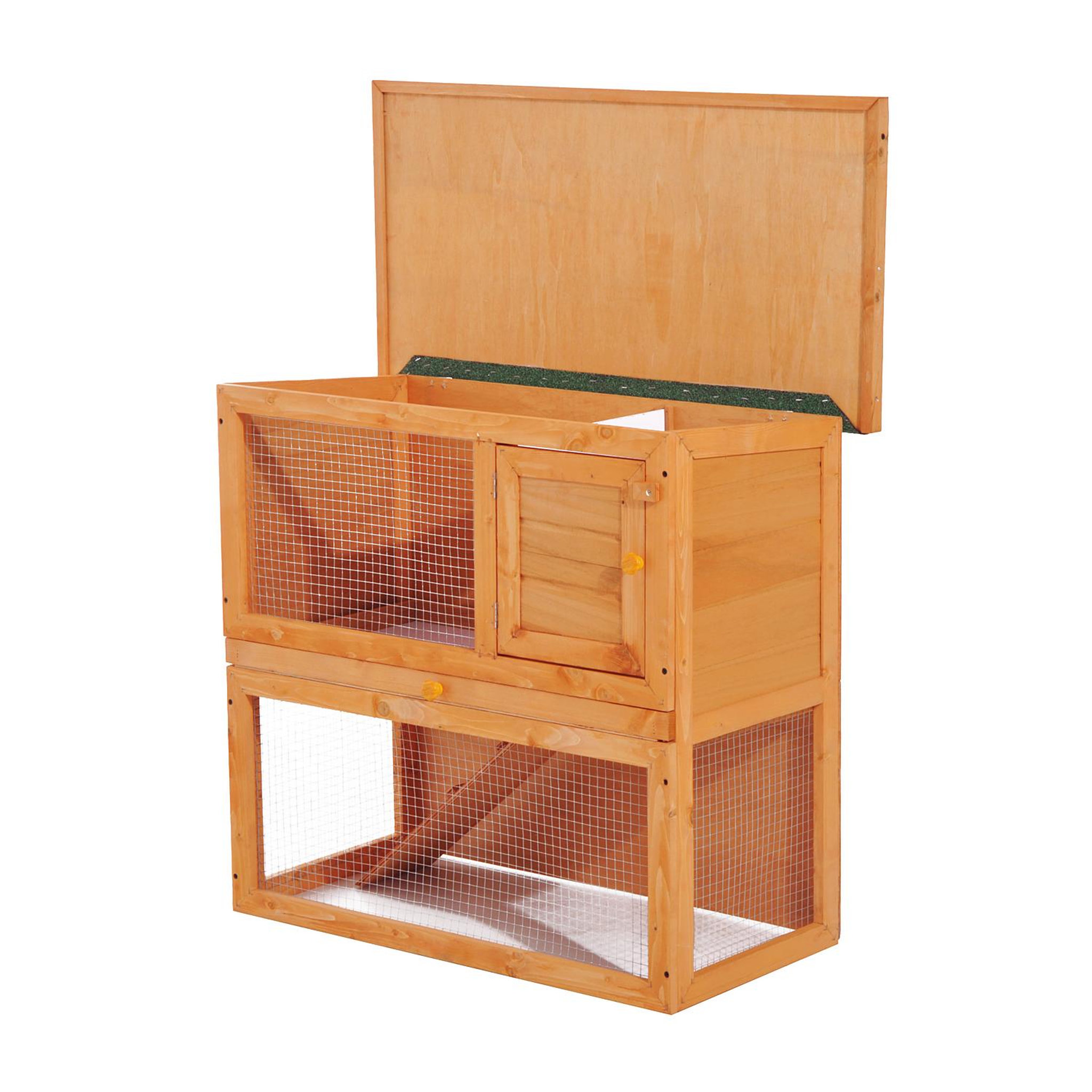 Voir la diapositive 4 : PAWHUT Clapier à lapin cage à lapin 2 étages plateau coulissant rampe et toit ouvrant 90l x 45l x 80h cm