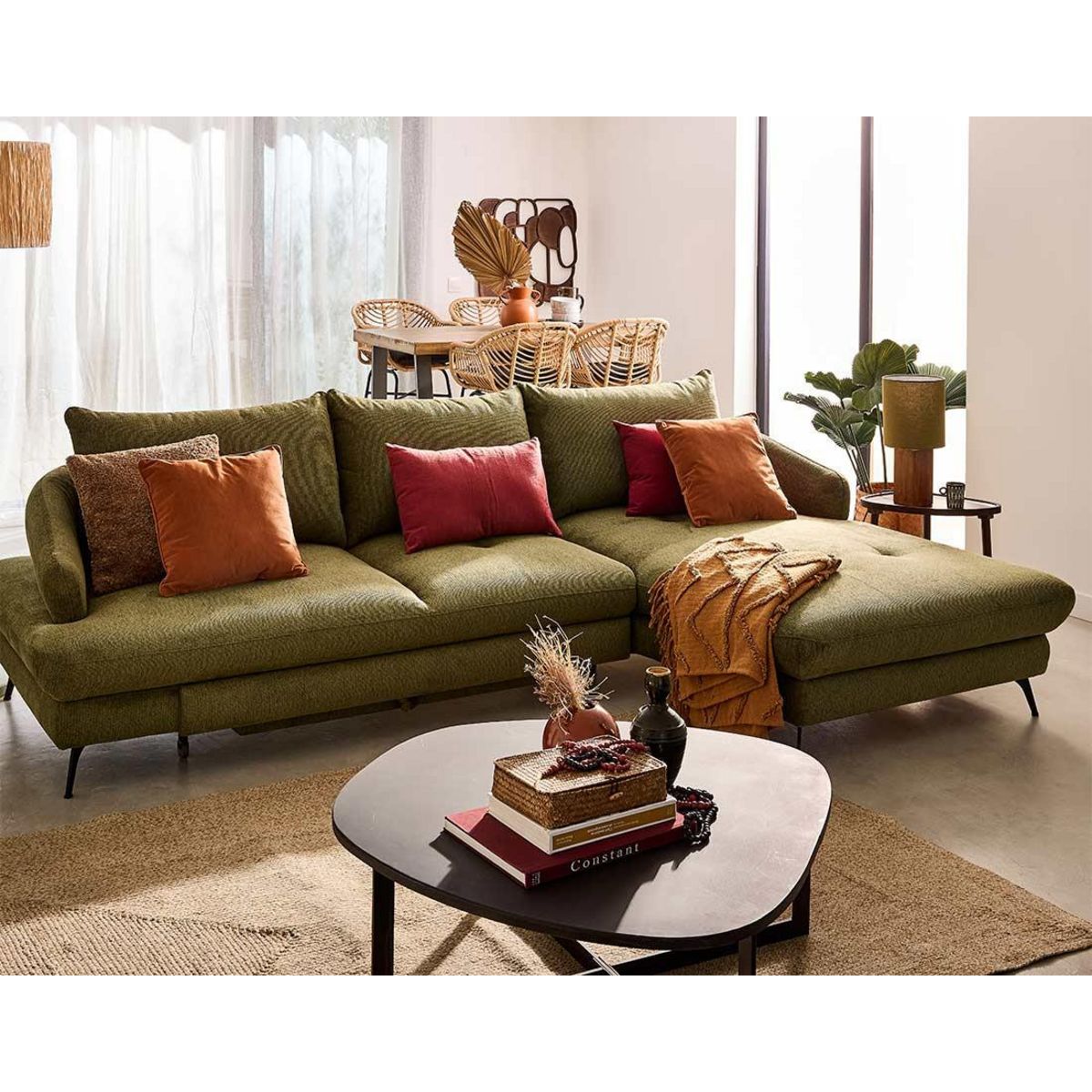 LISA DESIGN Ninon - canapé d'angle droit 4 places convertible avec coffre en tissu texturé