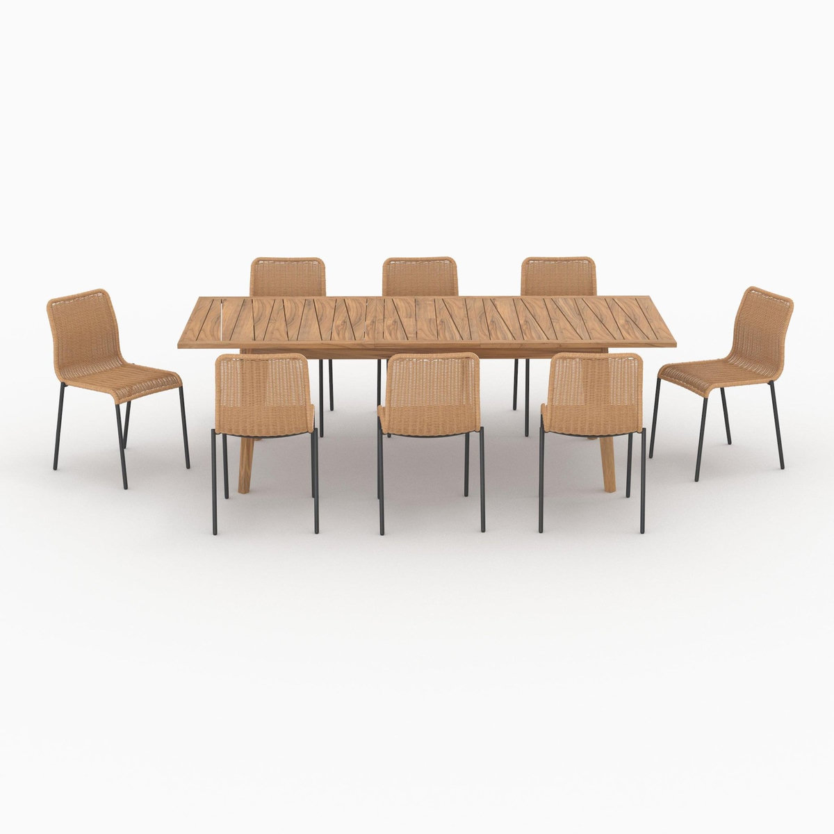 MAISON PAVANE Table et chaises de jardin 8 personnes, bois, résine tressée naturelle-Tunga