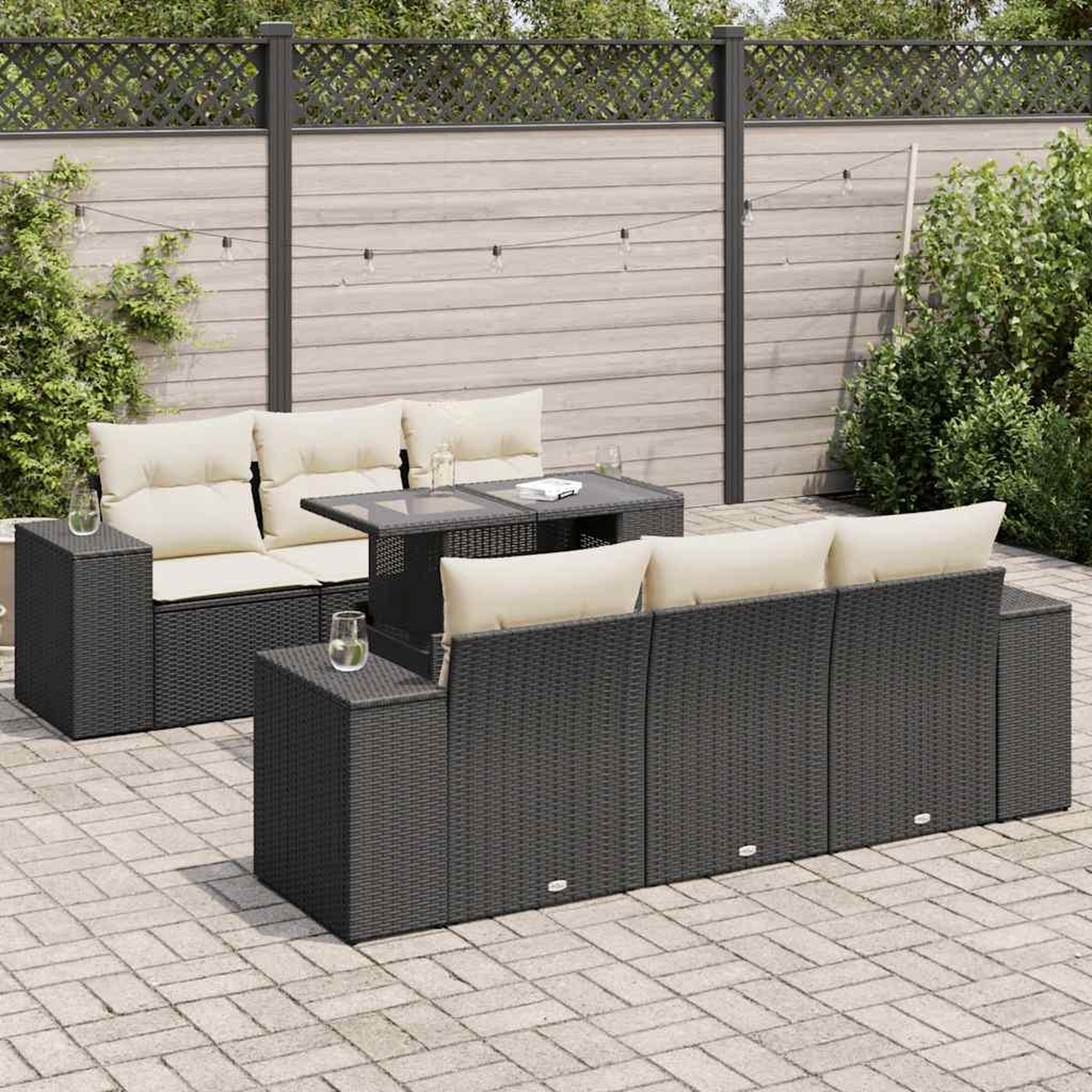 VIDAXL Salon de jardin 7 pcs avec coussins noir resine tressee
