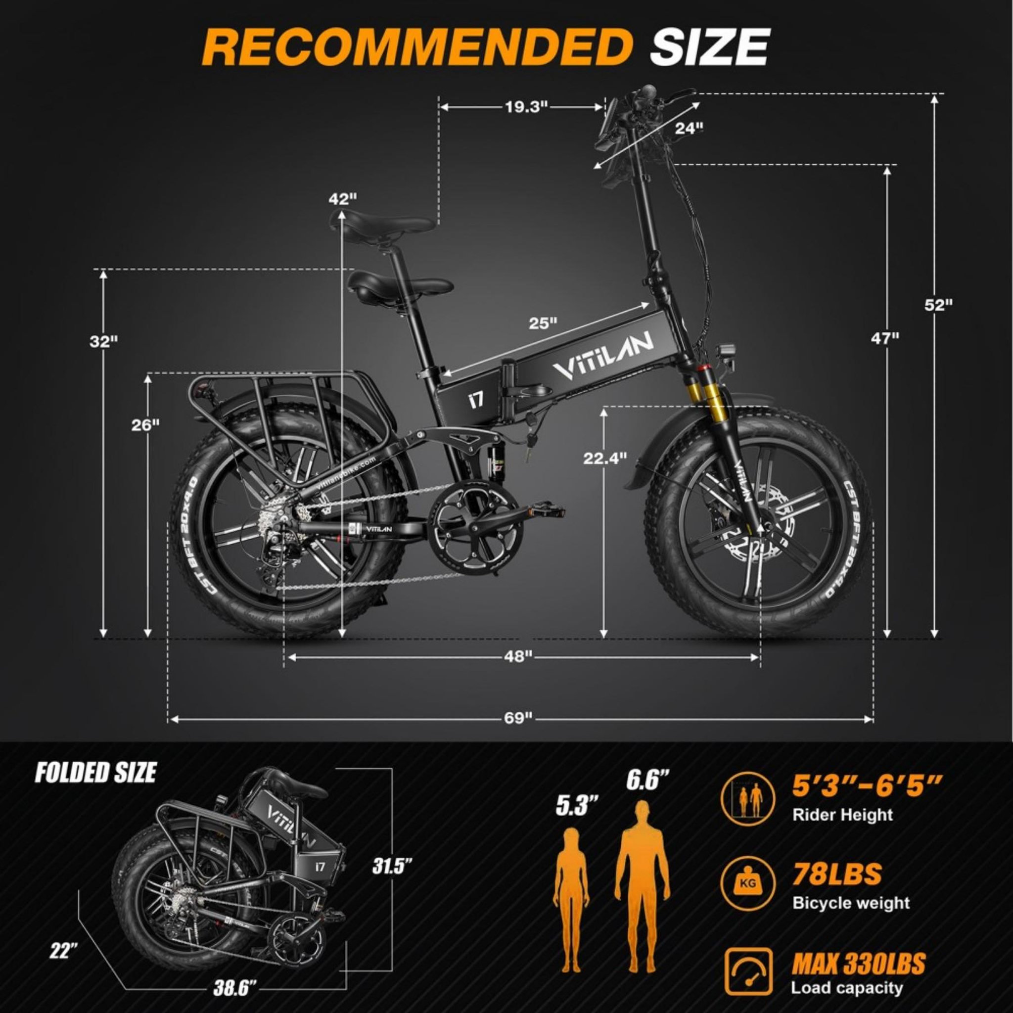 Voir la diapositive 6 : VITILAN Vélo électrique tout terrain VITILAN i7 Pro 3.0 avec gros pneus 20 × 4"