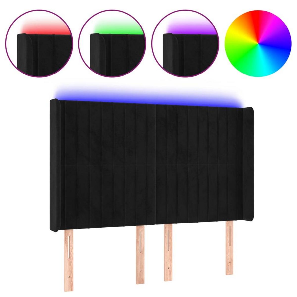 VIDAXL Tete de lit a LED Noir 147x16x118/128 cm Velours