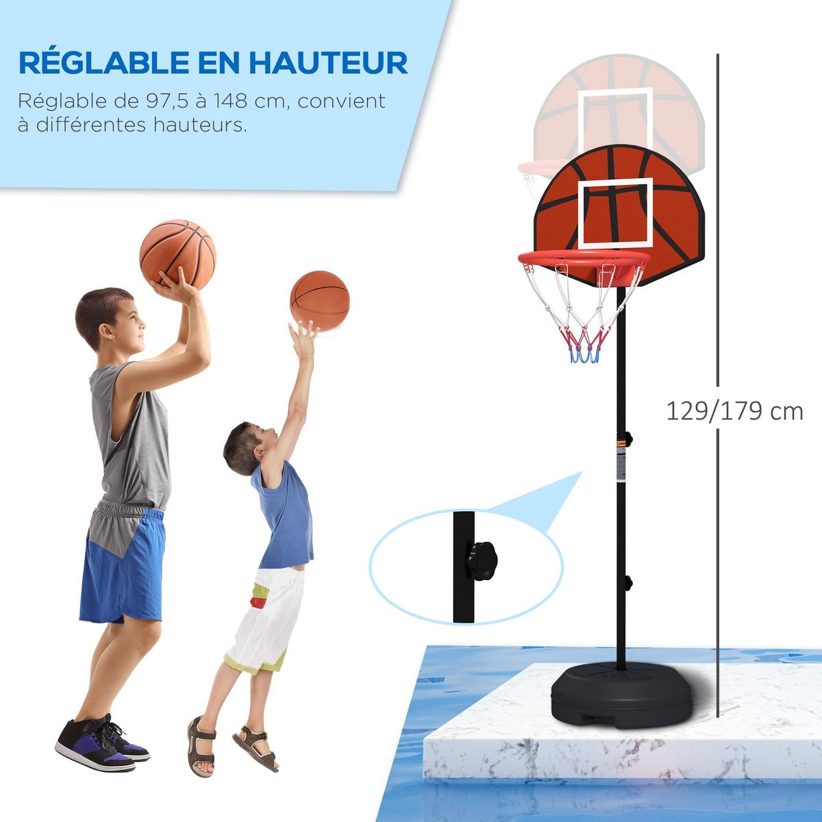 HOMCOM Support panier de basket-ball jeu de 6 fléchettes magnétiques 2 en 1