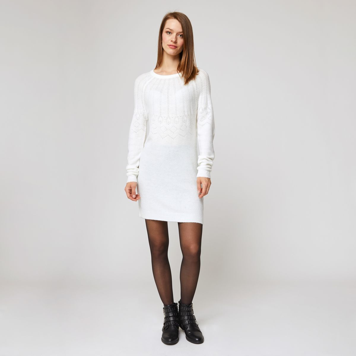 INEXTENSO Robe pull col rond écru femme