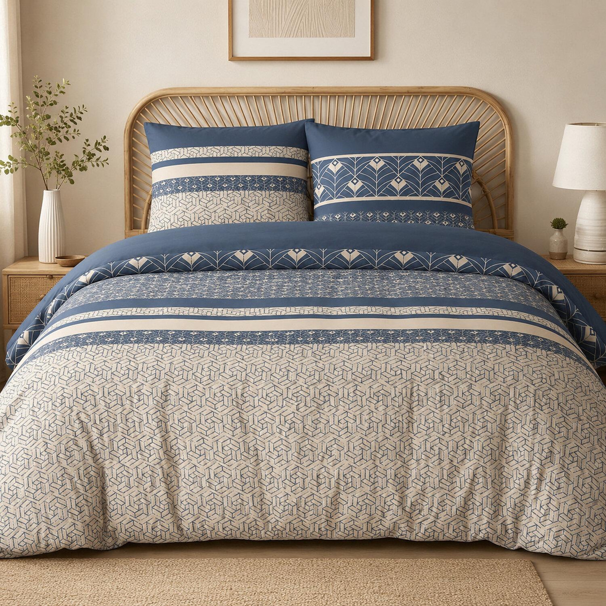 ATELIER DU COTON Parure housse de couette en coton 57 fils havril. Coloris disponibles : Bleu