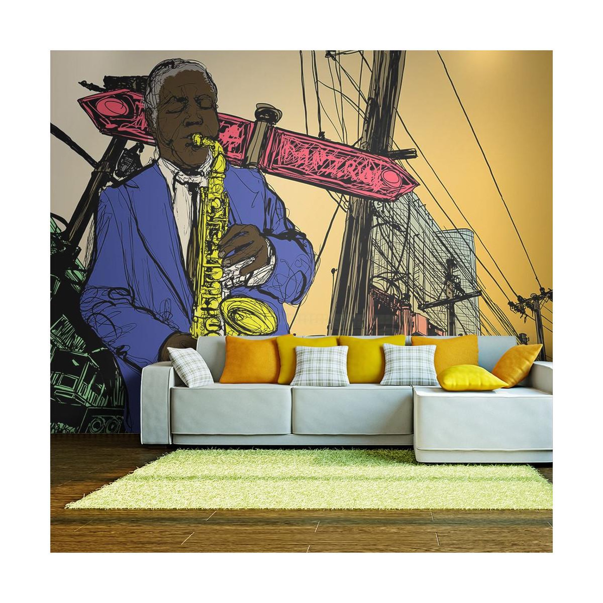 Paris Prix Papier peint  saxophonist in new york. Coloris disponibles : Multicolore