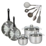 Fackelmann Lot Poêle 24/28 cm Fackelmann Geneva avec 3 Faitouts 16/20/24 cm et 5 ustensiles