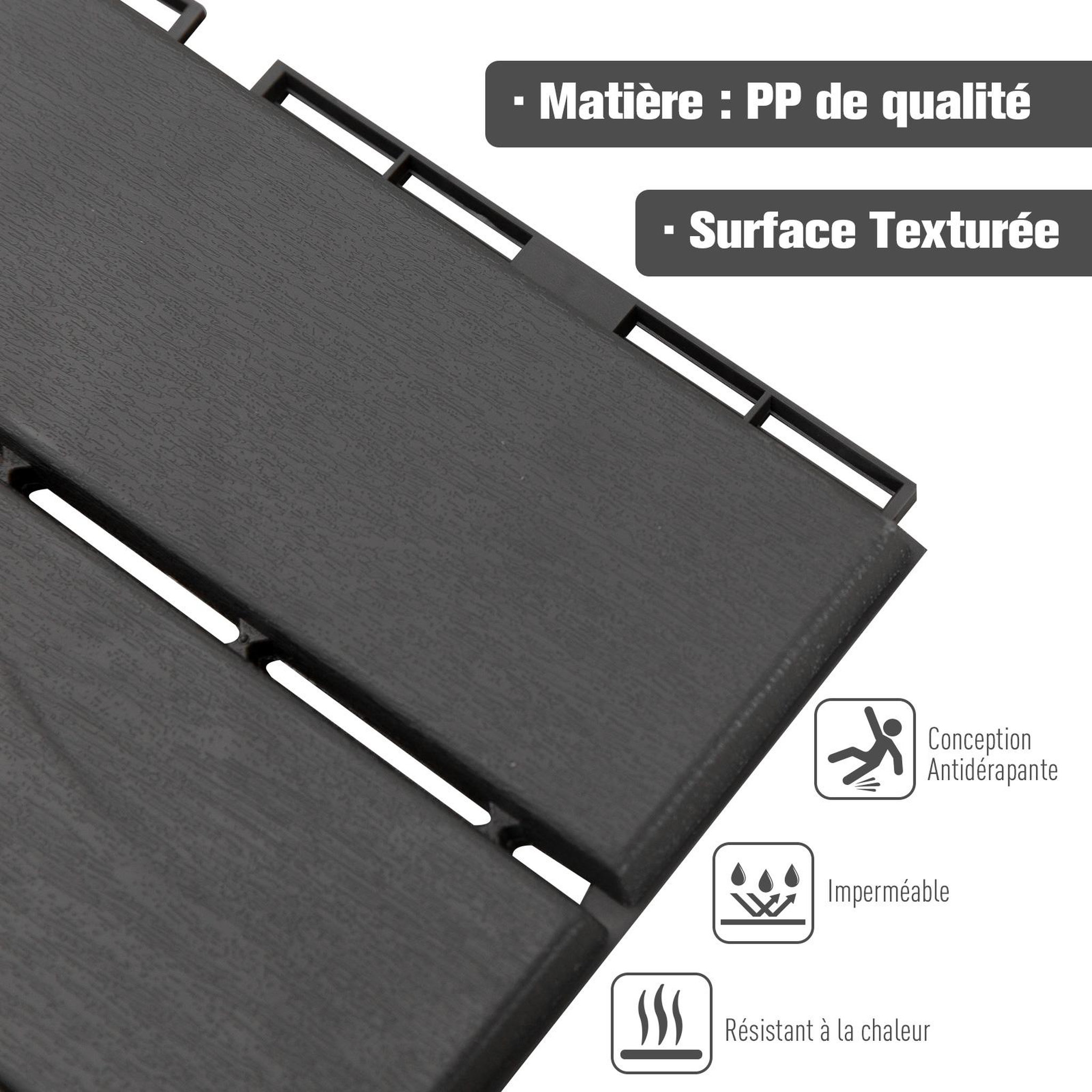 Voir la diapositive 5 : OUTSUNNY Caillebotis - dalles terrasse - lot de  9 - emboîtables, installation très simple - petits carreaux composite plastique imitation bois noir