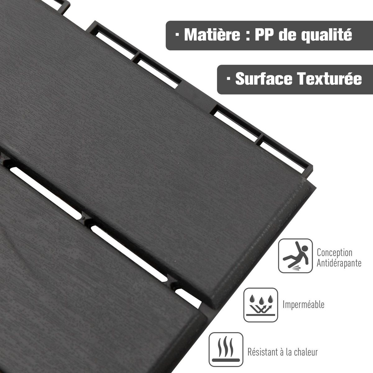OUTSUNNY Caillebotis - dalles terrasse - lot de  9 - emboîtables, installation très simple - petits carreaux composite plastique imitation bois noir