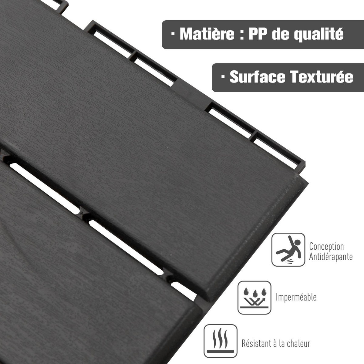 OUTSUNNY Caillebotis - dalles terrasse - lot de  9 - emboîtables, installation très simple - petits carreaux composite plastique imitation bois noir