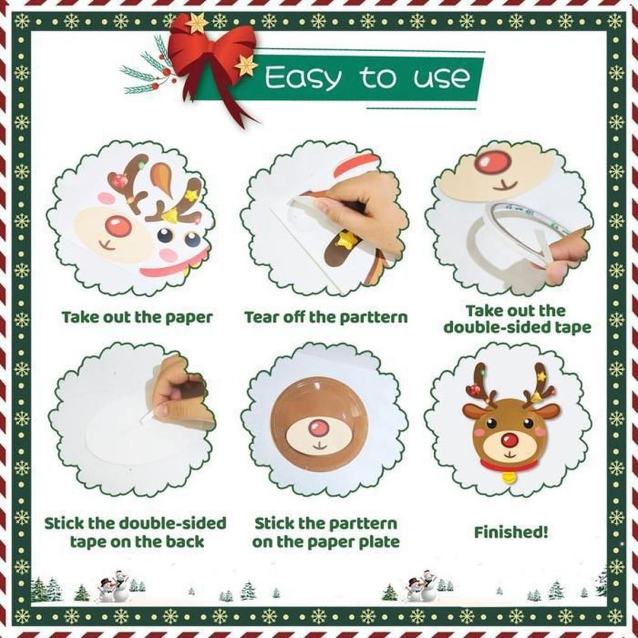Voir la diapositive 5 : Kit stickers décoration table de Noël pour assiettes, 51 pièces, motifs personnages et sapin, rubans adhésifs double face inclus