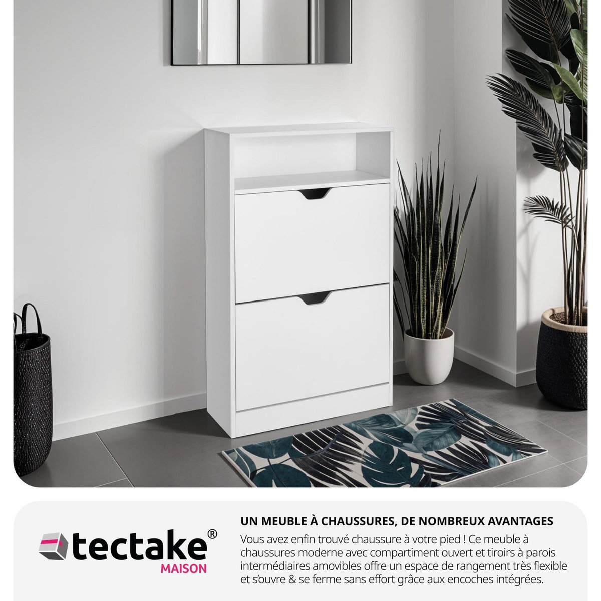 tectake Armoire à chaussures pour 12 paires de chaussures blanc