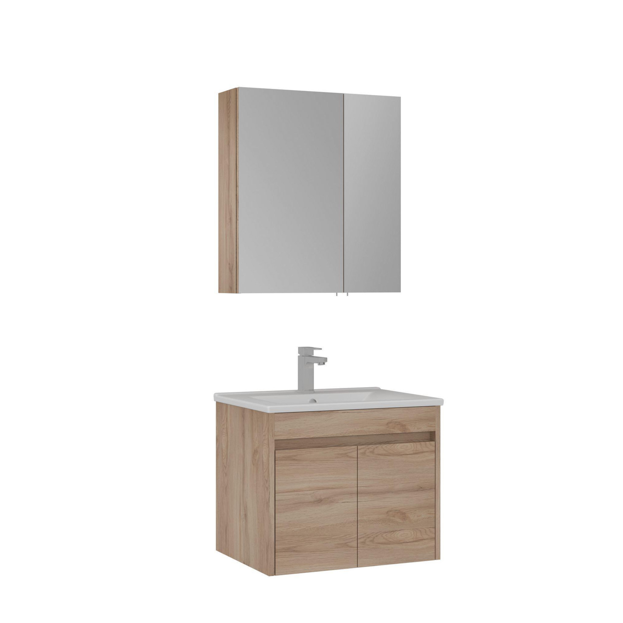 Habitat et Jardin Meuble avec simple vasque et miroir  Side 65 v2  - 65 x 45 x 52 cm - Oak