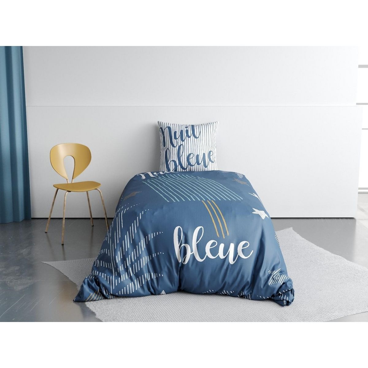 Les Ateliers du Linge Parure Housse De Couette 2pcs 140x200cm 100%coton 47fils Nuit Bleue