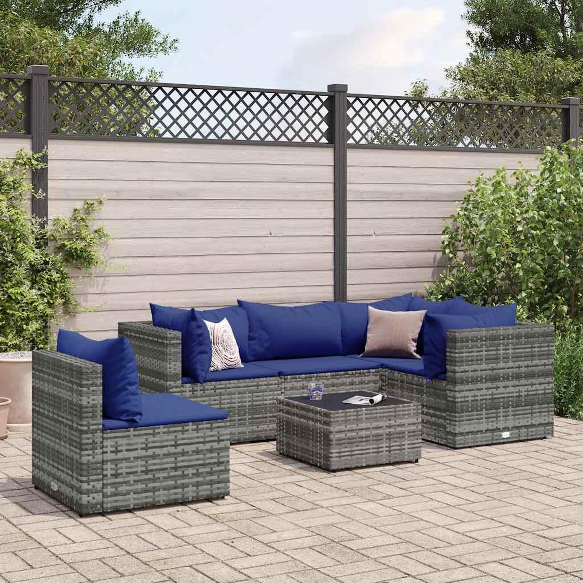 VIDAXL Salon de jardin 6 pcs avec coussins Gris Resine tressee
