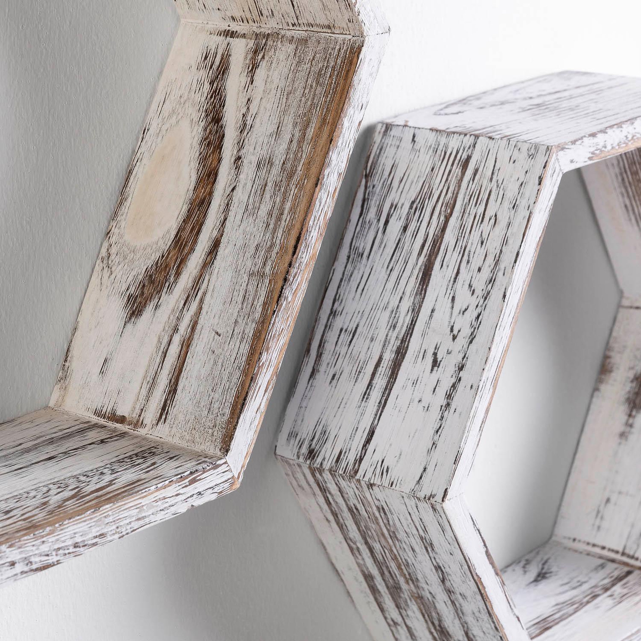 Voir la diapositive 3 : VS VENTA-STOCK Set de 3 Etagères murales Nuno hexagonales blanc, bois de paulownia