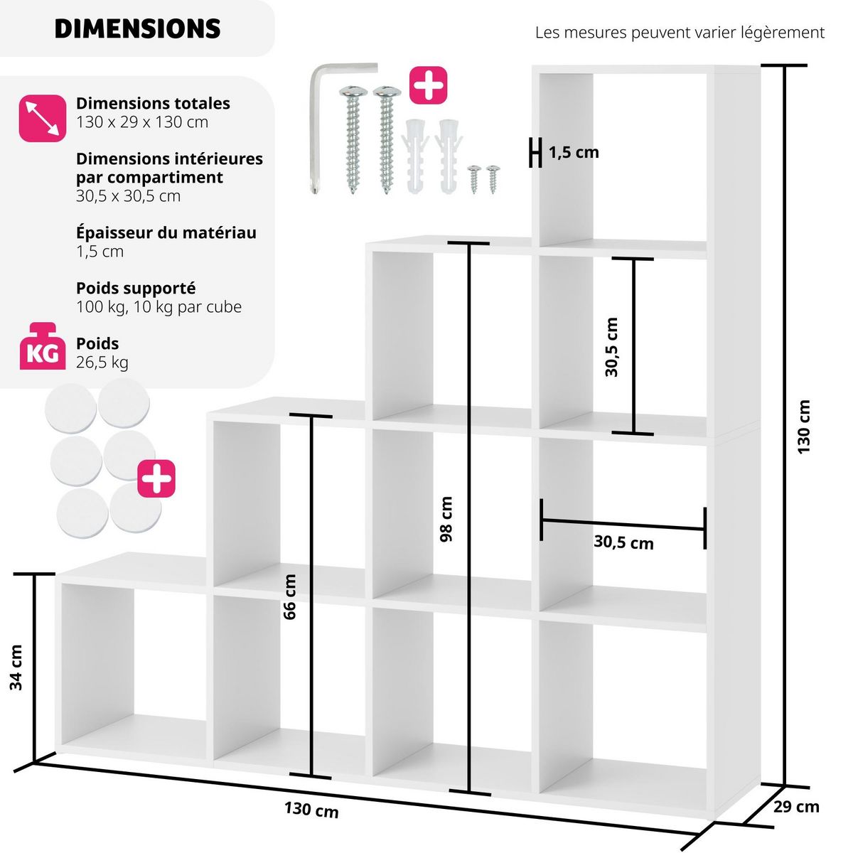 tectake Bibliothèque design cubes pratique blanc
