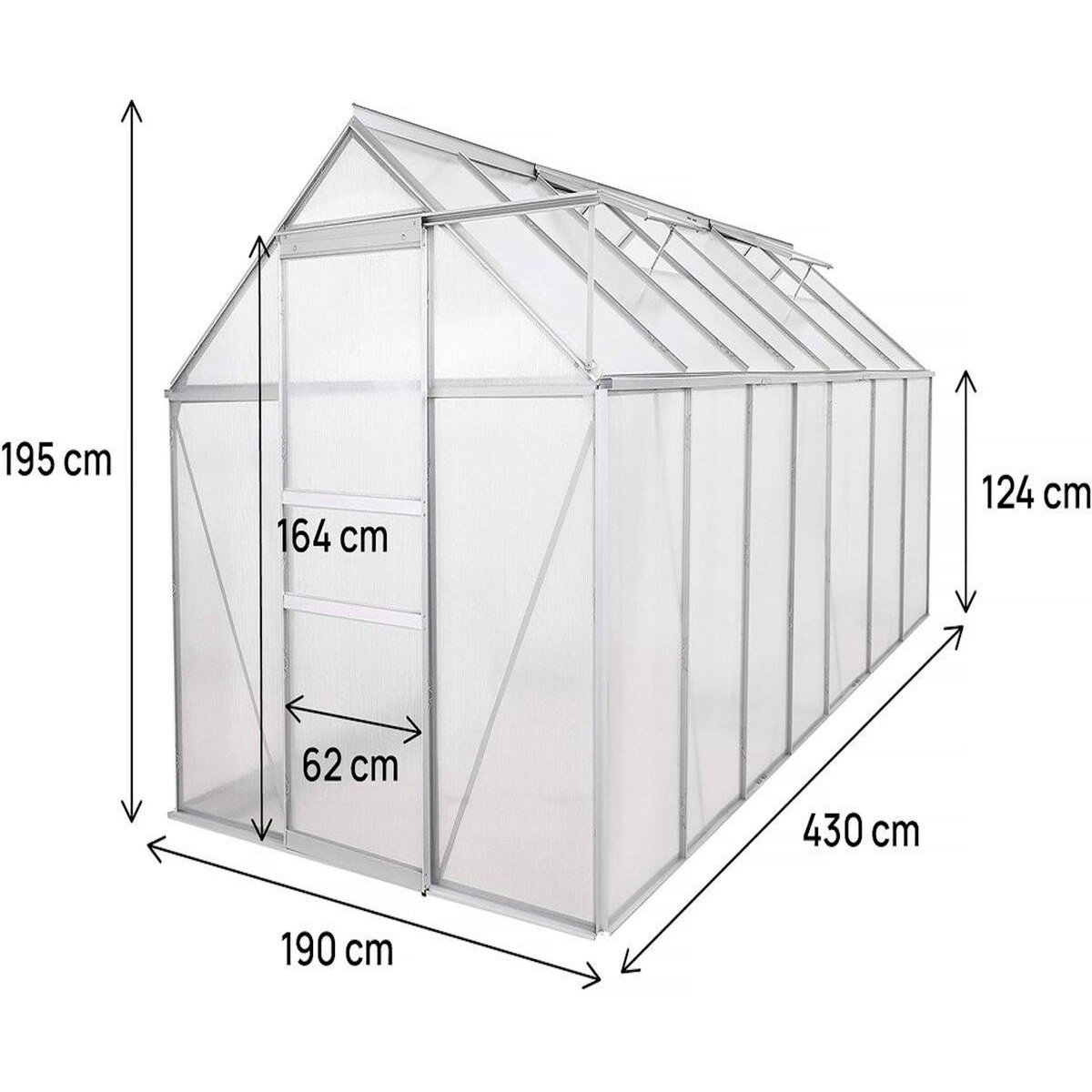 Habitat et Jardin Serre jardin en polycarbonate 430 x 190 x 195 cm  Basilic  - 8,17 m² - Gris