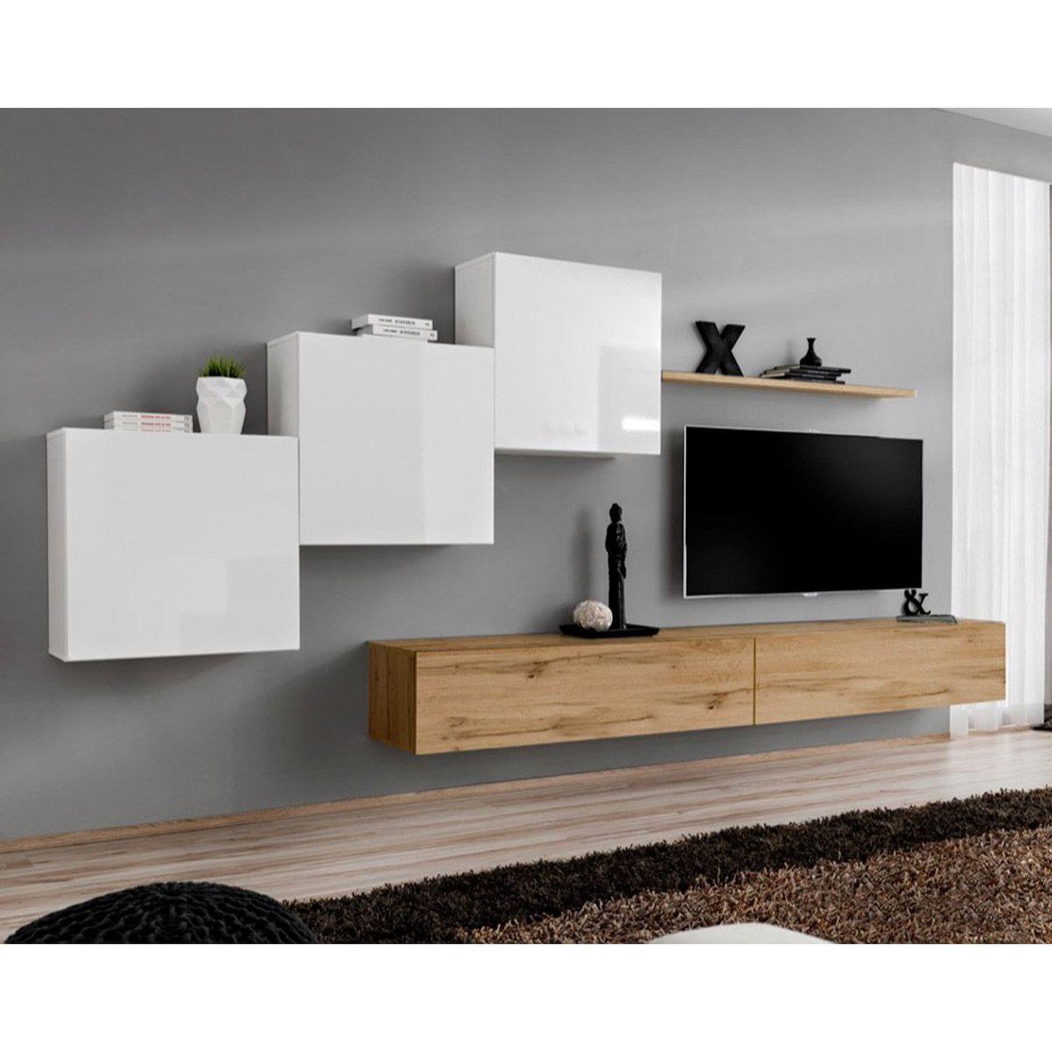 Paris Prix Meuble tv mural design  switch x  330cm blanc & naturel
