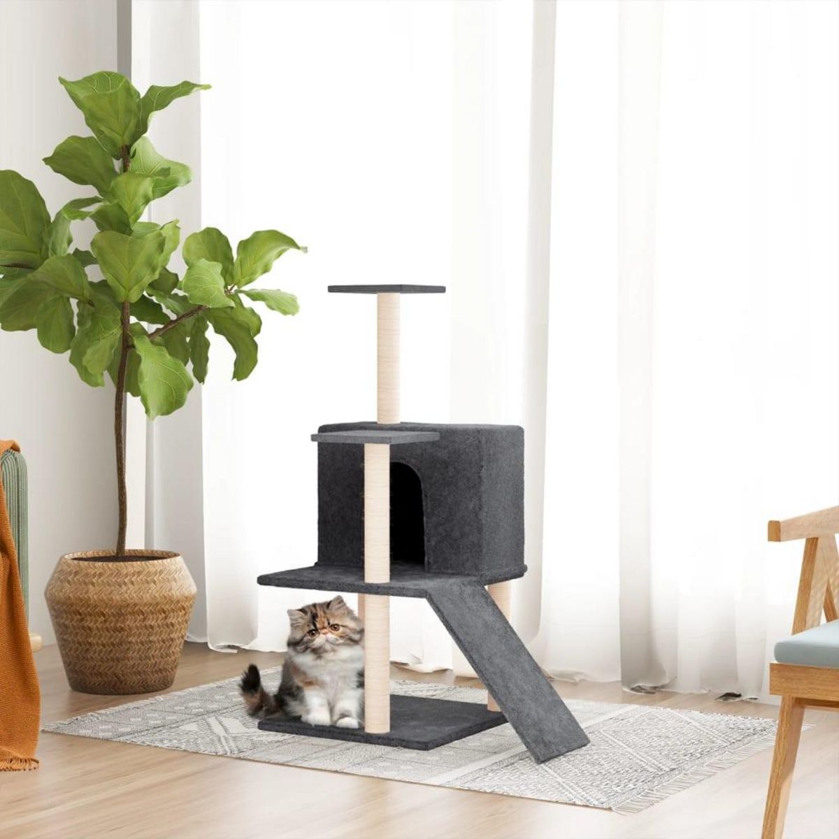 VIDAXL Arbre a chat avec griffoirs en sisal Gris fonce 109 cm