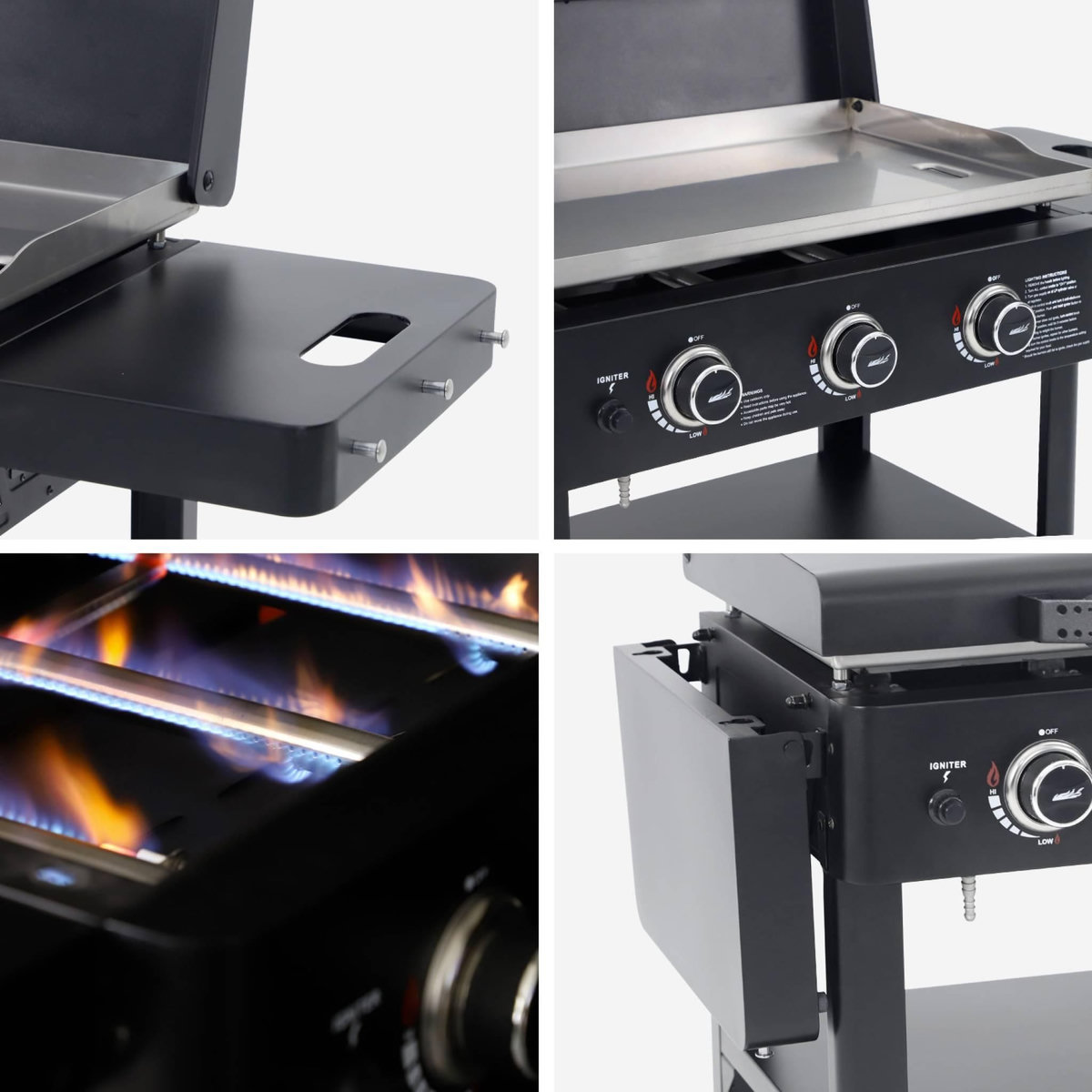 SWEEEK Plancha gaz 3 brûleurs acier inoxydable 12kW avec chariot noir - Raoul