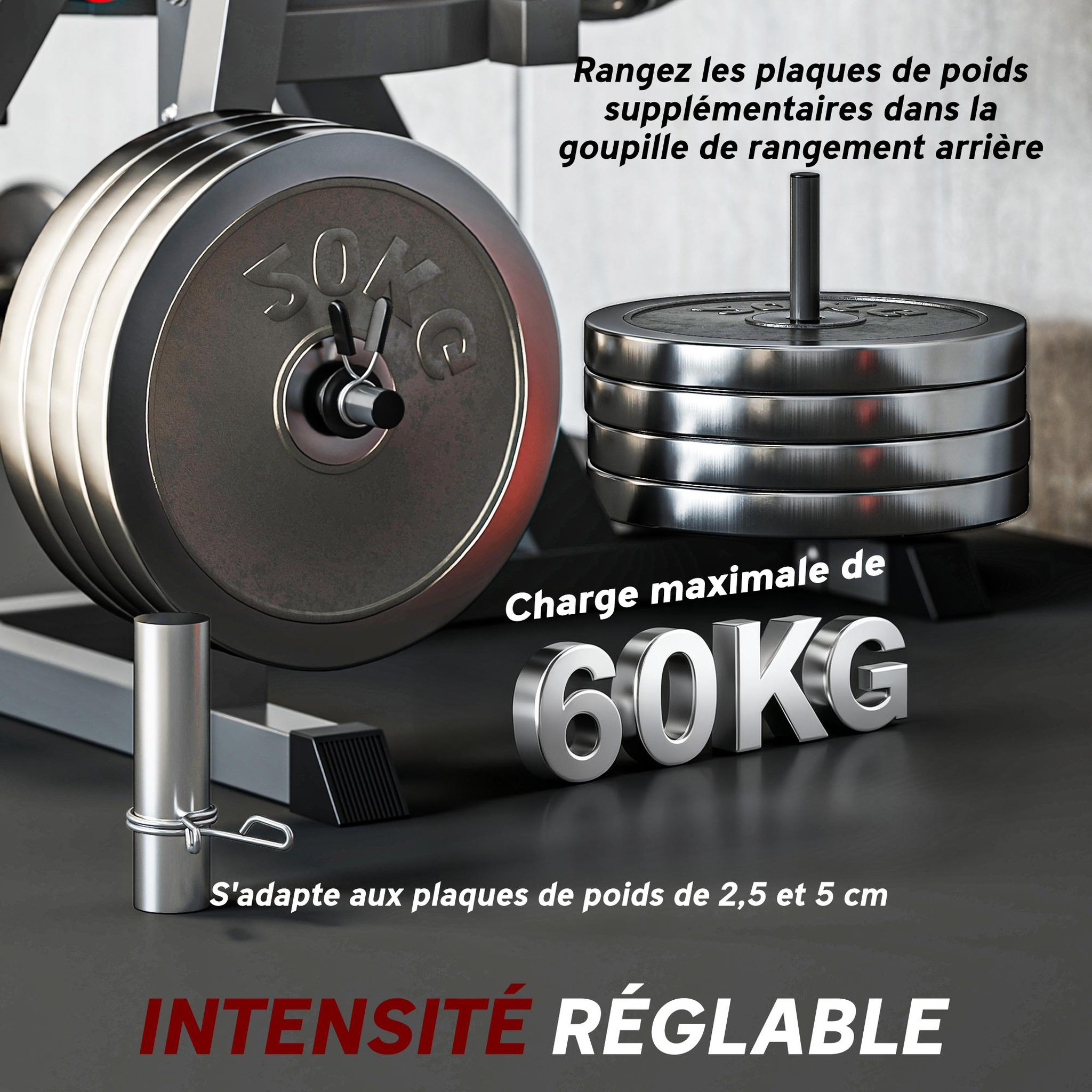 Voir la diapositive 6 : HOMCOM Leg press machine - leg curl - presse à mollets - entièrement réglable - max. 120 kg