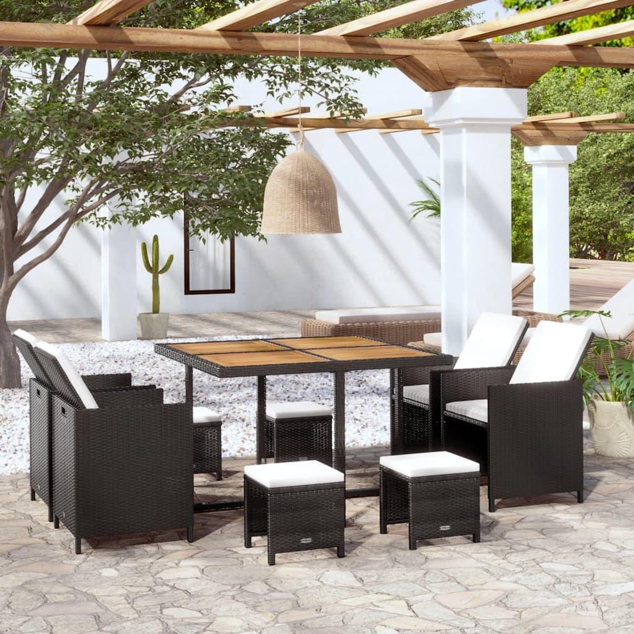 Voir la diapositive 1 : VIDAXL Ensemble a manger d'exterieur 9 pcs resine tressee et acacia