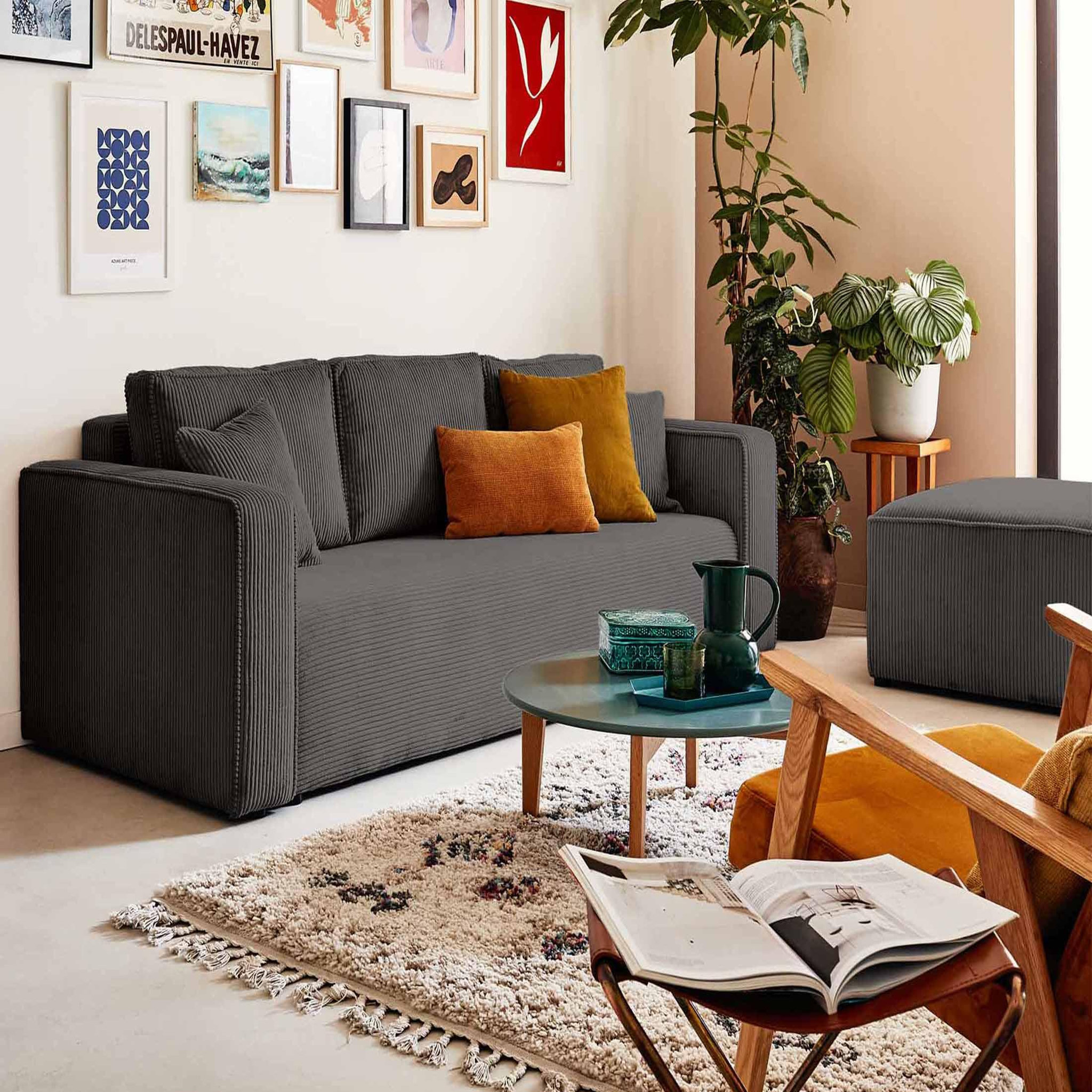 Voir la diapositive 3 : BEST MOBILIER Topaze - pouf - en velours côtelé