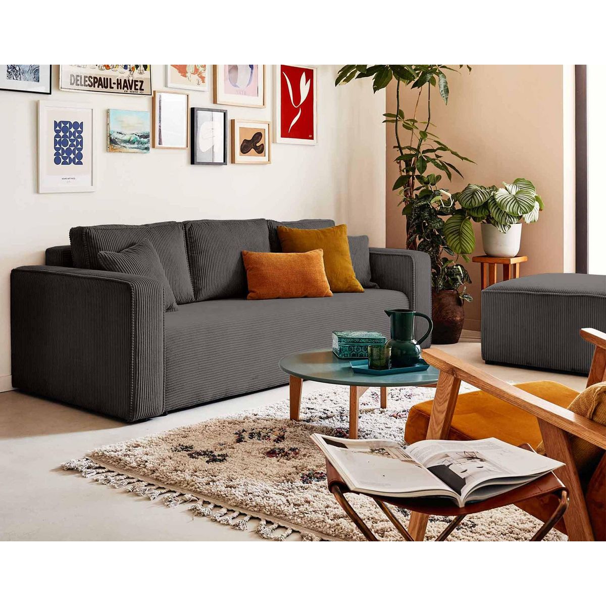 BEST MOBILIER Topaze - pouf - en velours côtelé