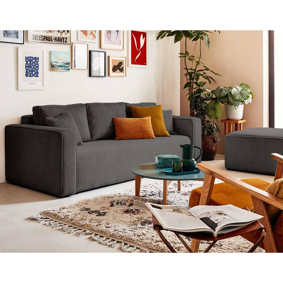 BEST MOBILIER Topaze - pouf - en velours côtelé