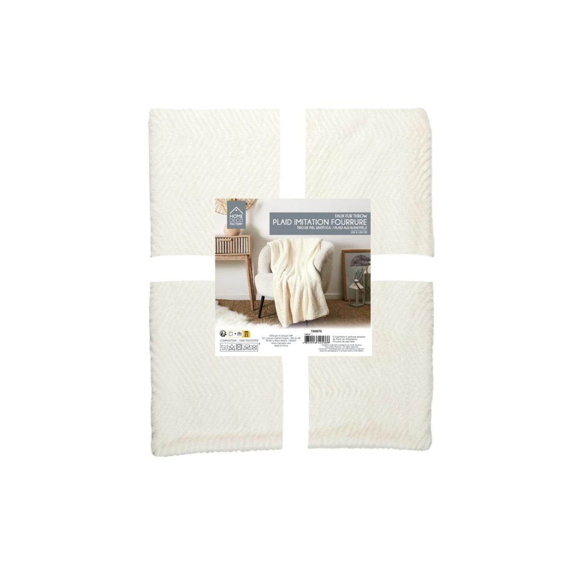 Voir la diapositive 4 : The Home Deco Factory Plaid imitation fourrure  crush  120x150cm blanc