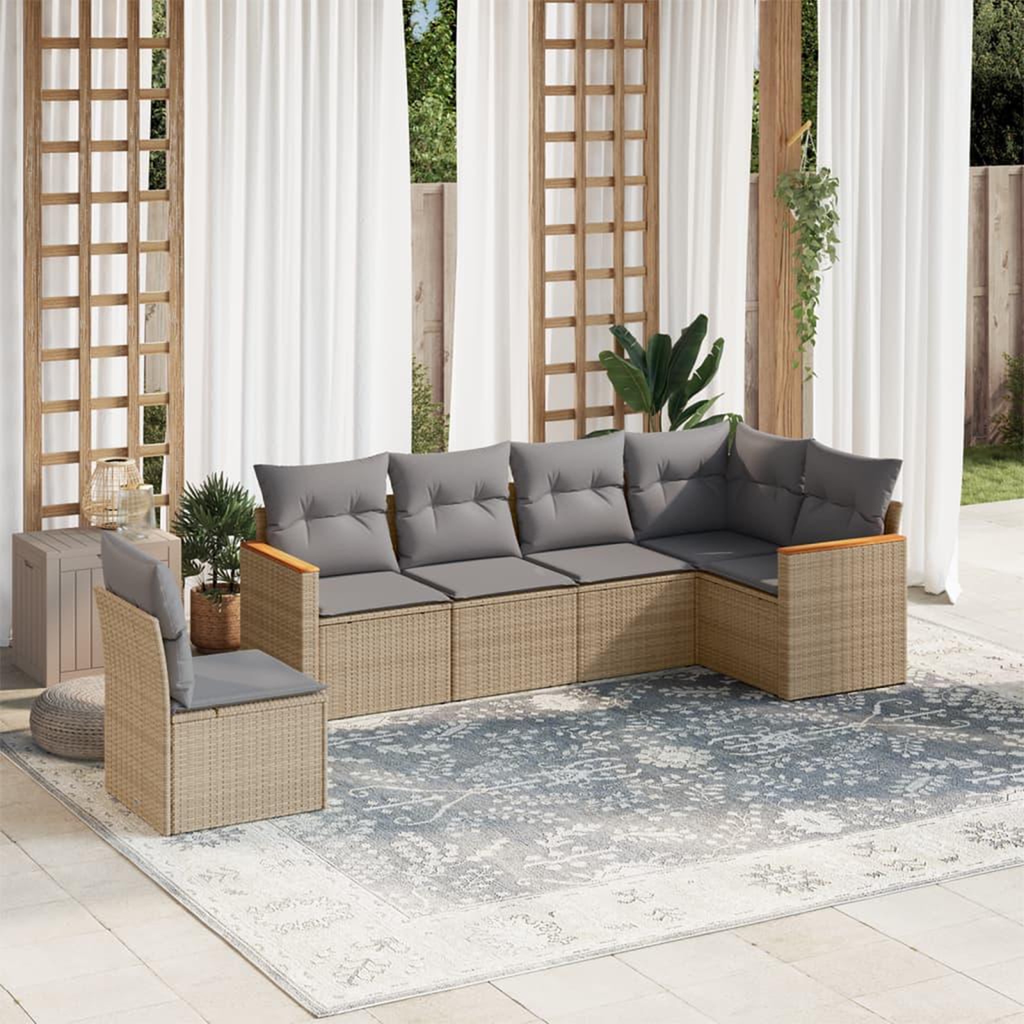 VIDAXL Salon de jardin avec coussins 6pcs melange beige resine tressee