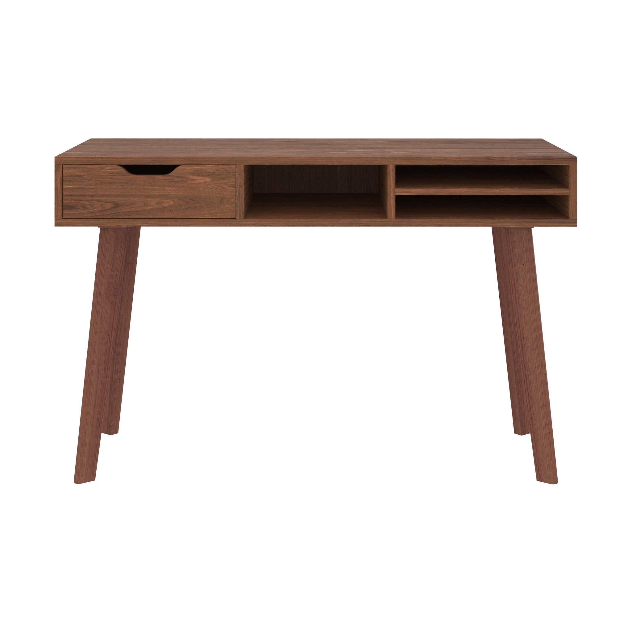 Voir la diapositive 6 : MAISON PAVANE Bureau 1 tiroir et 3 niches en bois foncé-moka