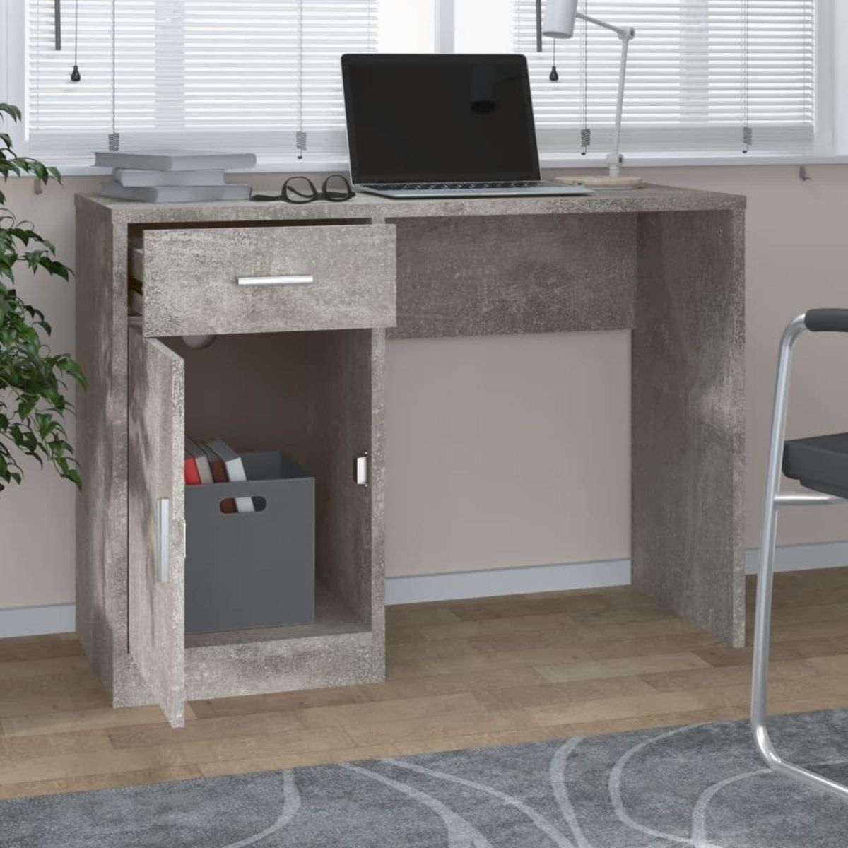 VIDAXL Bureau avec tiroir et armoire Gris beton 100x40x73 cm