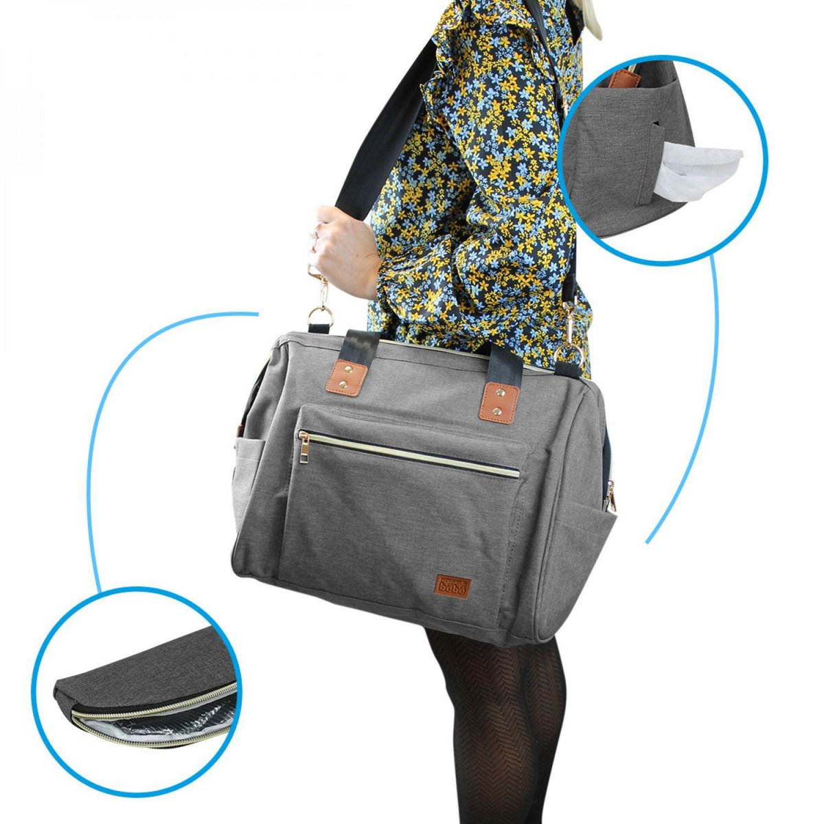 Monsieur Bébé Sac à langer multifonction pour bébé 12 poches avec trousse isotherme - 47 x 30 x 18.5 cm